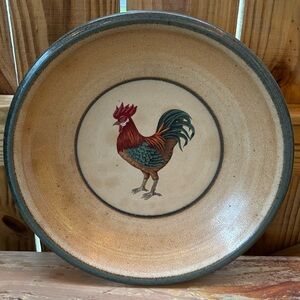 Vintage Monroe Salt Works Rooster Pattern Salt Glazed Large Pasta Platter 12.75”